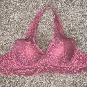 NWOT PINK lace halter bra
